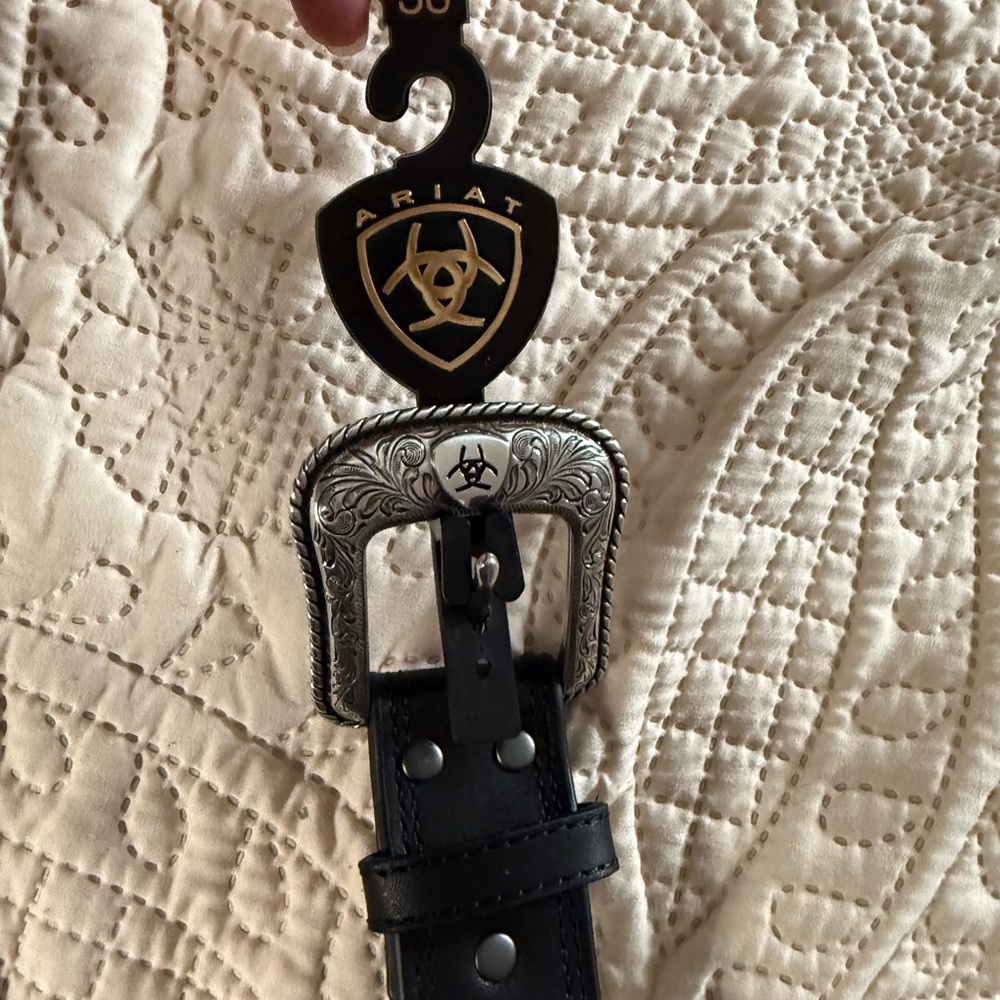 Ariat Black Belt with Intricate Silver Buckle